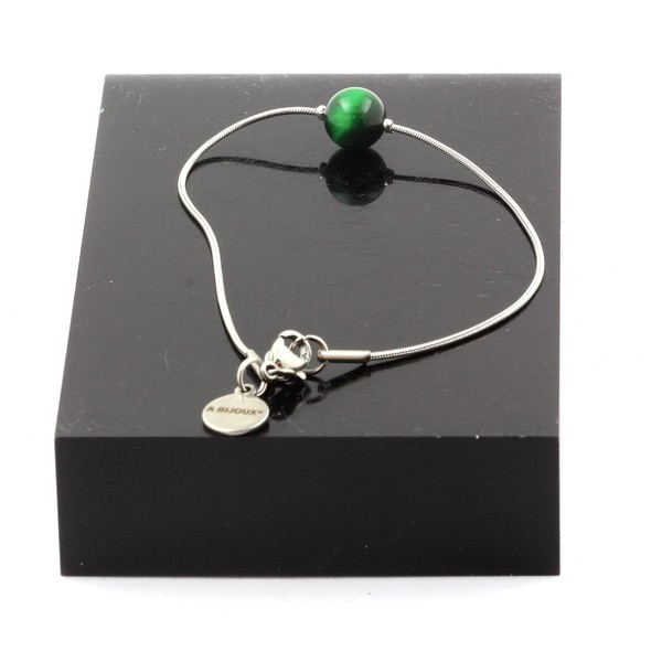 Armband Aus Edelstahl 1 Perle Tigerauge GrüN 8 Mm. Made In Frankreich-image