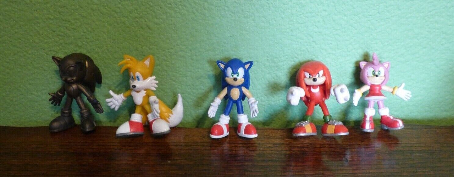 2000 Bendy Toy Island Sega Sonic X Figures Amy Tails Knuckles Rose Gold Sonic