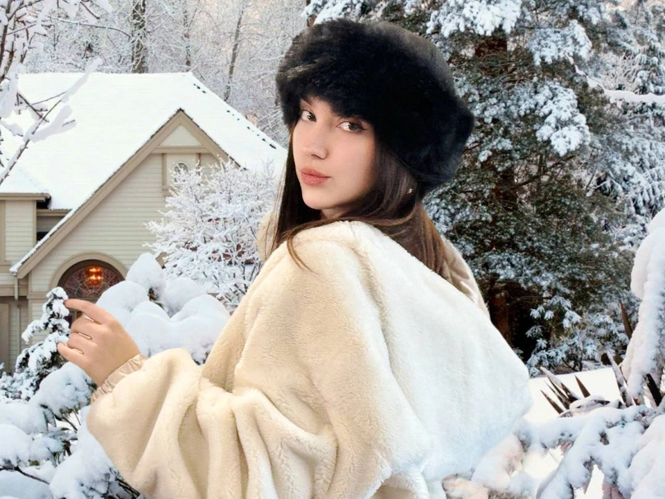 Gorro redondo de piel de oveja de cuero real negro gorro cubo Foto 4 de 4