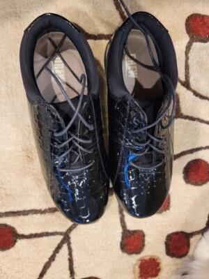 Drew Black Patent Leather Croc Embossed TULIP Shoes 10.5WW Wide Wide 2E/3E $180