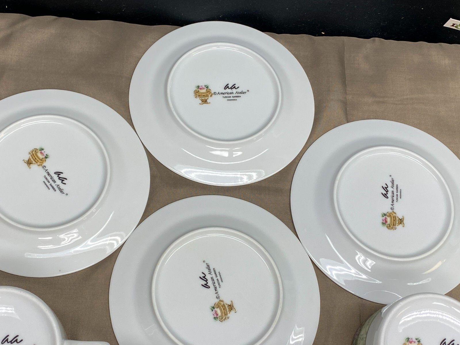 American Atelier "TUSCAN GARDEN"  Set of 4 ~ Cups & Saucers ~ 2 1/4" Tall