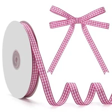 Gingham Ribbon Rose Red and White Plaid Checkered Ribbon 3/8 inch x 50 Yards ...