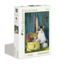 Puzzle Clementoni 500 pezzi gatto gattino cucciolo cesto pesci stoffa cm 49x36