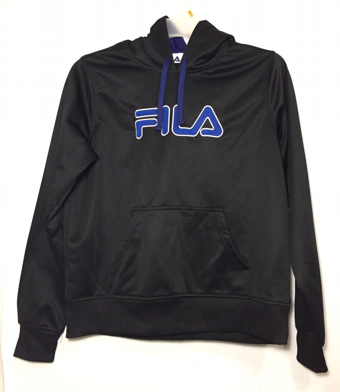 FILA Pullover uomo con dettagli a rete intrecciata nero blu felpa con cappuccio. Taglia L...m
