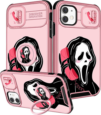 Rosa Skelett Handyhülle für Apple iPhone 11 6,1'' & Ring Halter Cartoon - Neu