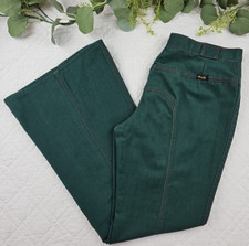 VTG 70's Wrangler Green Bell Bottom Flare Leg Size 15/16 Made in USA 32"