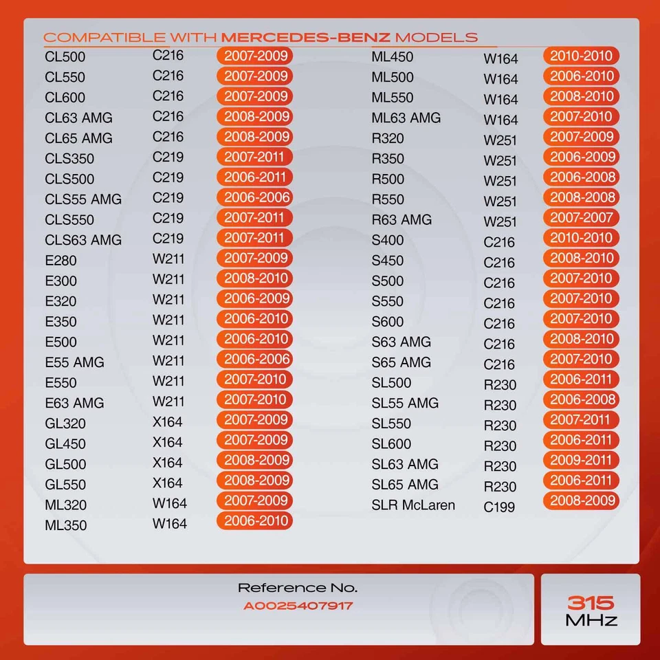 Sensor de monitoreo de presión de neumáticos TPMS de 315 MHz 4 piezas para Mercedes-Benz CL550 E320 Foto 2 de 4