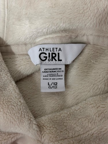 Athleta Girl Feelin Good Hoodie L 12 Ivory Long Sleeve Thumb Holes Pockets - Picture 4 of 6