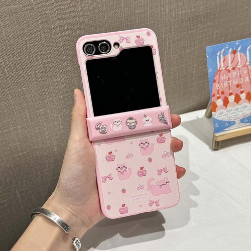 For Samsung Galaxy Z Flip 6 5 4 Flip3 Cartoon Cute Pink Cat Phone Case w/Chain - Picture 4 of 15
