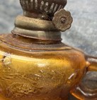 Vintage Amber Glass Oil Lamp Made In Hong Kong Base Only Fruit Motif On Base — photo 7
