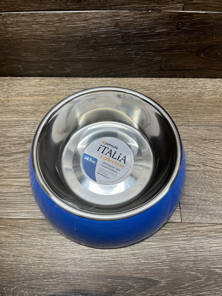 Petmate Pet Bowl Dish 14.5 oz Italia Collection Medium Bowl Blue Non Skid - Image 2 of 4