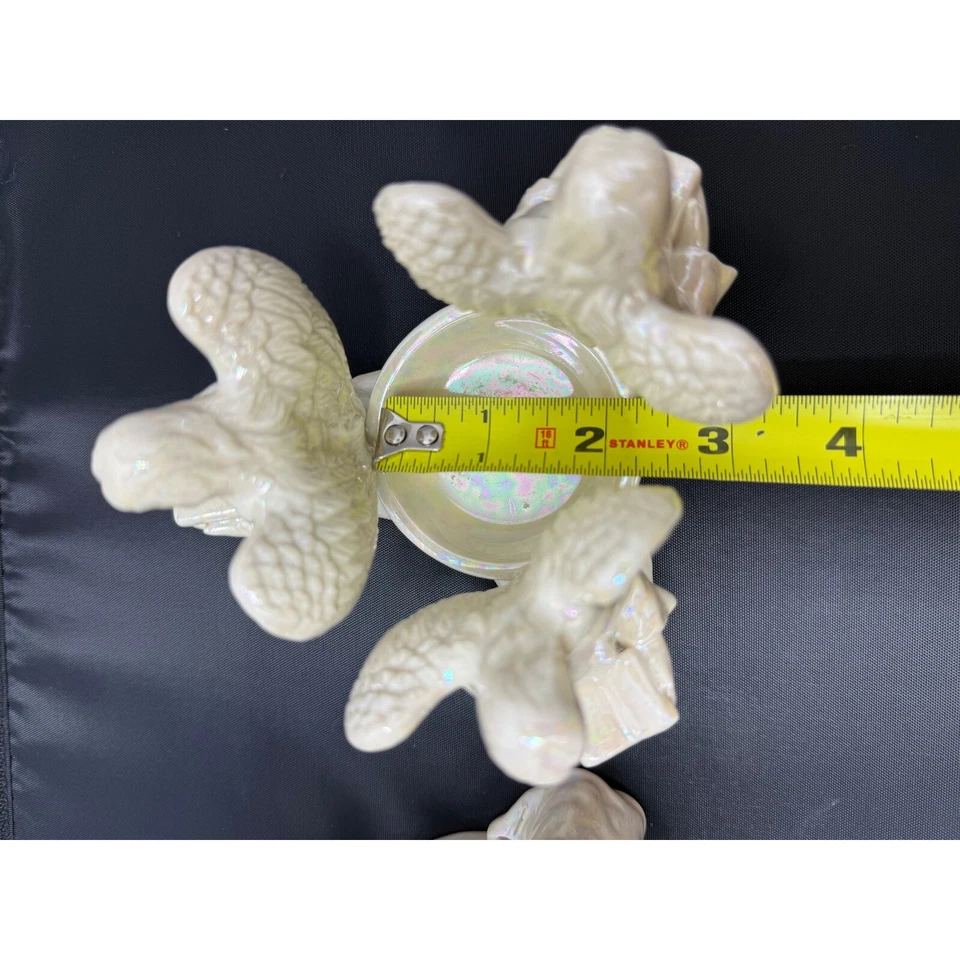 Conjunto de 2 castiçais de porcelana anjo decoração religiosa iridescente para casa - Imagem 4 de 4