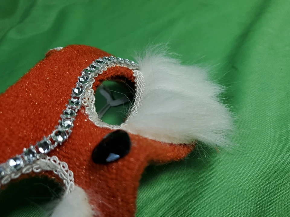 Fancy Fox Half Face Mask Hand Crafted Cosplay Halloween Bedazzled Fur 9" Wide - Image 3 of 4
