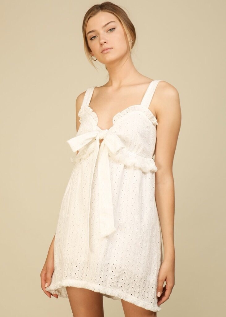Line & Dot Claire Mini Dress White Eyelet Boho Tie Front M NWT $108
