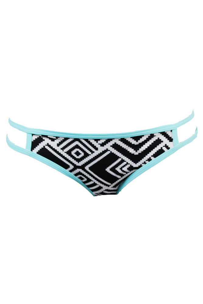 Hula Honey Black Blue Geometric-Print Low-Rise Hipster Bikini Bottom L