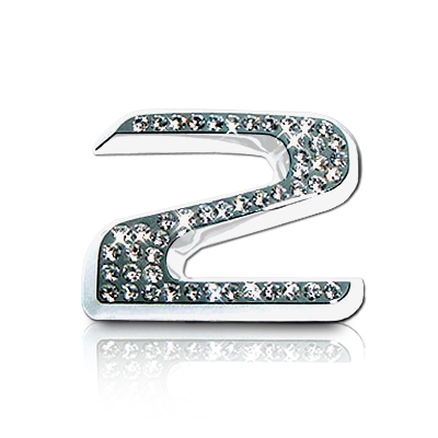 Crystallized Number 2 Car Emblem with Chrome Finish and Real Swarovski Crystals
