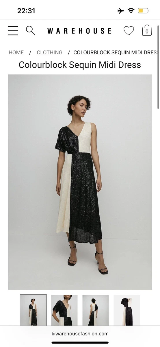 Warehouse Colourblock Sequin Midi Dress Size 10 RRP 99 BNWT Xmas