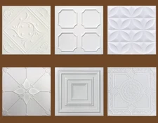 Ceiling Tiles, Glue Up, Styrofoam, 20" x 20", WHITE, Choice of Design !