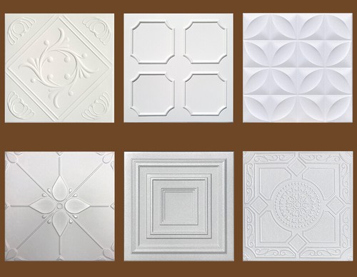 Piastrelle per Soffitto, Incolla, Polistirolo, 20" x 20", BIANCO, Design a Scelta! - Foto 1 di 10