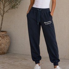 Abercrombie  Fitch Mens Medium Black Fleece Jogger Sweatpants Embroidered Logo