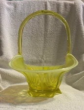 Fenton Topaz Vaseline Opalescent Cactus Basket 9" Fenton #3439 Circa 1959-1960