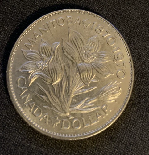 1970, Canada, 1 Dollar Coin, Queen Elizabeth II, Manitoba 1870-1970 Centennial