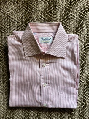 Ben Silver Charleston Men's Pink Striped LS Shirt Size 16 34
