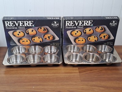 Vintage 2x Revere Ware Stainless Steel Cup Muffin Cupcake Pan