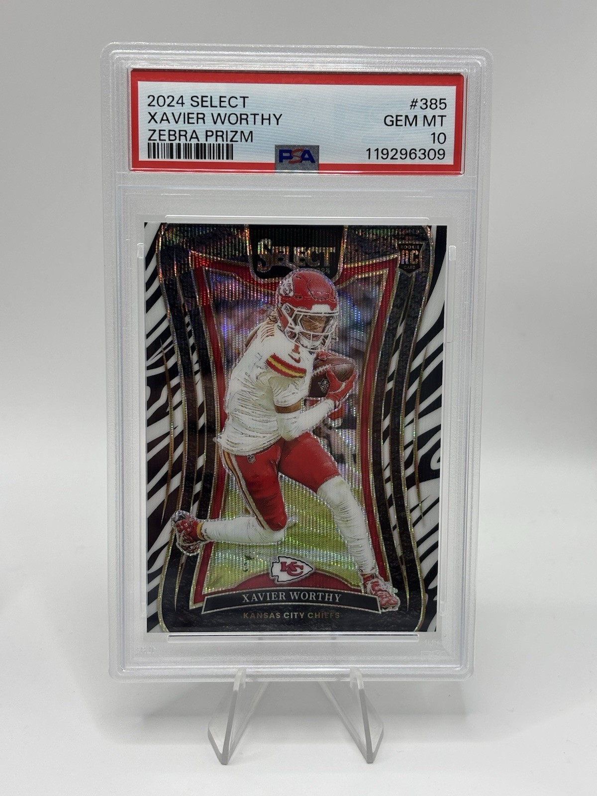 2024 Panini Select - Concourse Xavier Worthy #32 Zebra Prizm (RC) PSA 10 POP 12