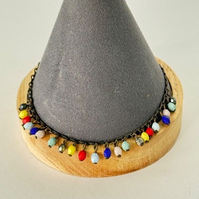Vintage Avon Anklet Bracelet Colorful Dangle Beads Dark Gold Tone