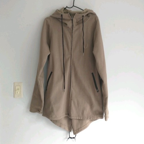 Aesthetic Revolution Long Line Jacket Mens L Gray Brown Hooded Full Zip Pocket - Picture 1 of 10