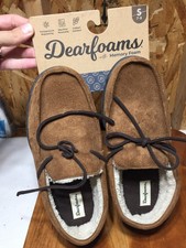 NEW Dearfoams Moccasin Slippers Womens S 7-8 Brown Suede