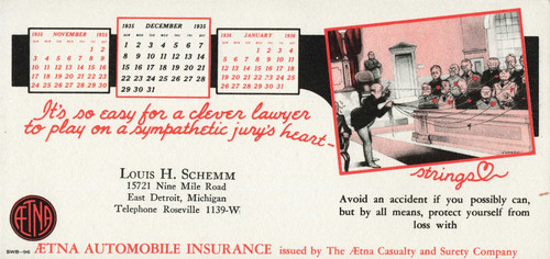 Vintage Advertising Ink Blotter Aetna Automobile Insurance 1935