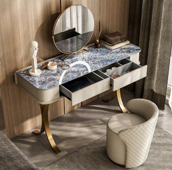 Schlafzimmer Beiger Schminktisch Designer Kosmetiktisch 2X Schubladen-image