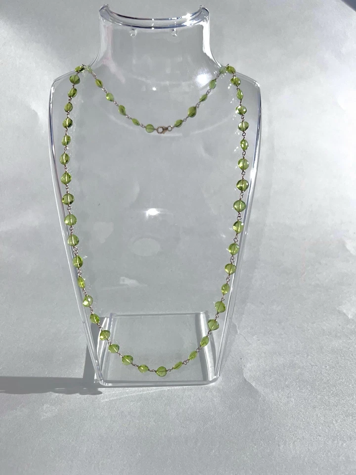 Peridot Hearts Necklace - Gold Wire Wrap Chain - Handmade - 21” - NEW - Image 4 of 4