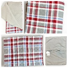 Pottery Barn Kids Plaid Quilt Full Queen  Sham Red Blue Gray Cotton EUC 86 x 86