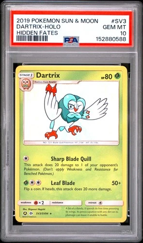 2019 POKEMON SUN & MOON HIDDEN FATES #SV3 DARTRIX-HOLO PSA 10