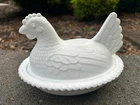 Vintage Indiana Glass White Milk Glass Hen on Nest Covered Dish – 7” READ