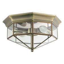Classic Flush Ceiling Light in Antique Brass with Clear Glass Panels by Happy...