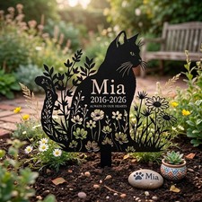 Personalized Cat Memorial Garden Stake, Custom Metal Grave Marker, Pet Loss