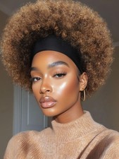 Afro Headband Wig Short Afro Kinky Curly Wigs with Headbands Attached Glueles...