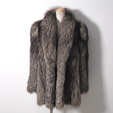 Real Silver Fox Fur Coat Jacket Vintage Thick Women EU 38-40 M Gray Brown