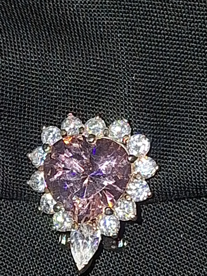 心形粉色蓝宝石立方锆石 14K 黄金银色耳环穿孔 — 第 3/4 张图片