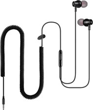 Extra Long Earbuds for TV  PC, with 12FT Spring Coiled Extension Cable, Volume