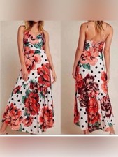 FARM Rio White Maxi Dress with Coral Floral & Black Polka Dots