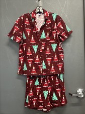 Old Navy NWT Size XS Burgundy 2 Pc. Holiday Print Flannel Pajama Set Top/ Shorts