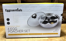 Eggssentials EG101 4 Cup Egg Poacher Pan Stainless Steel Glass Lid Spatula