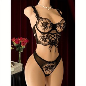 Women's Sexy Lingerie Lace Babydoll Bra Thong Set Sleepwear Underwear Nightwear