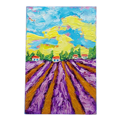 Lavender Tuscany Mountain Original Painting Semi-Abstraction Art Handmade 6x4