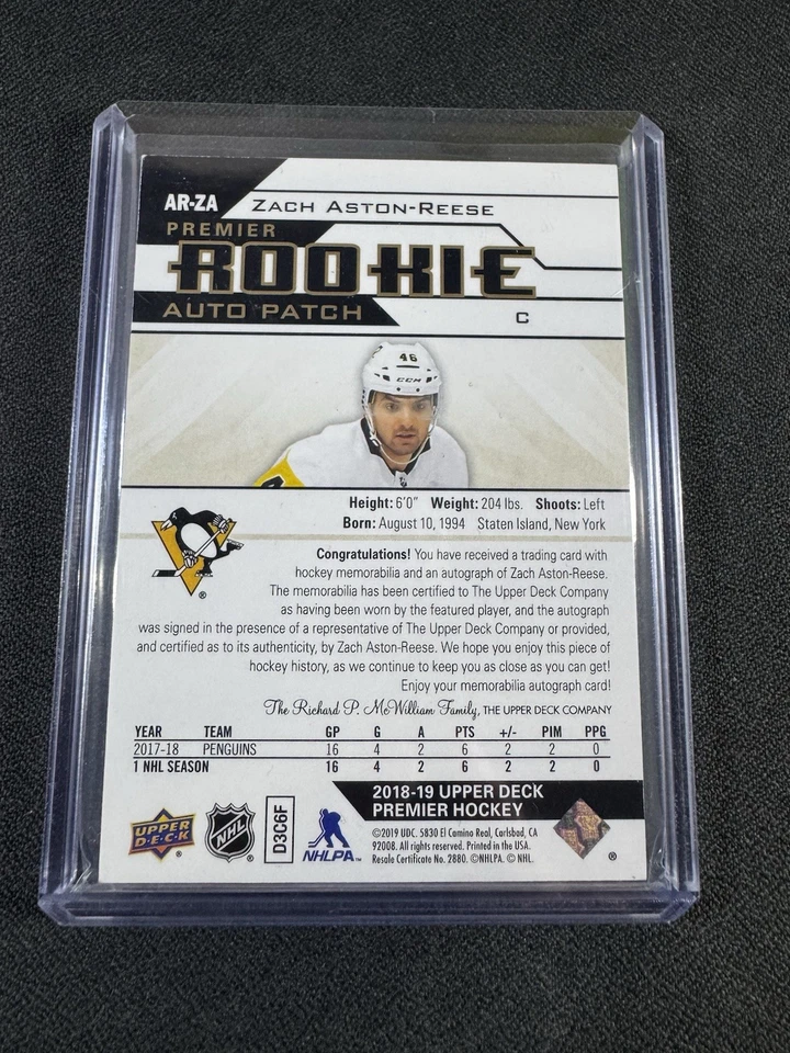 ZACH ASTON-REESE 2018-19 UD PREMIER ROOKIE AUTO PATCH GOLD ACETATE #AR-ZA /99 - Image 2 of 2